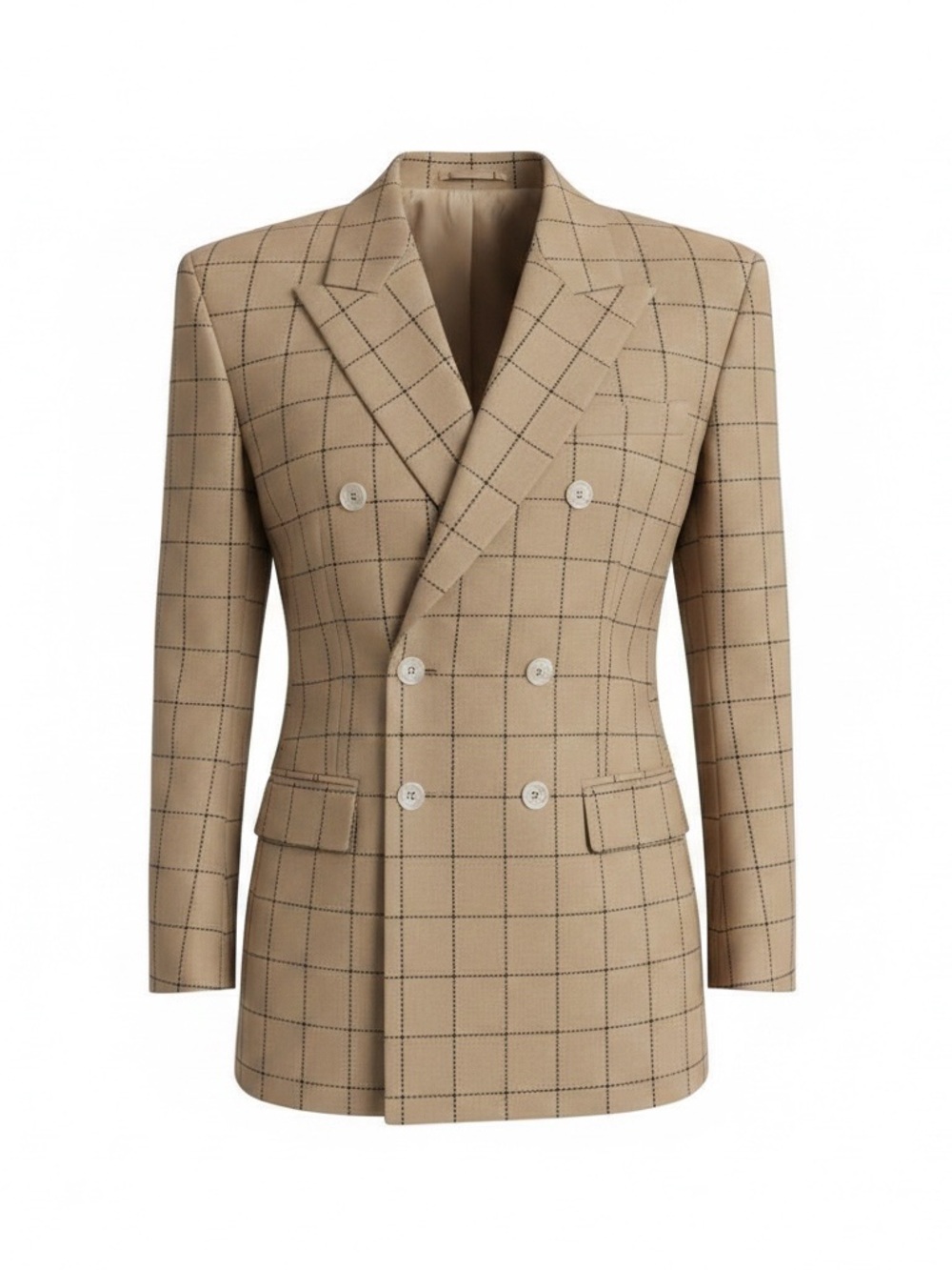 Stacy Adams Tan Beige Windowpane Double-Breasted Blazer